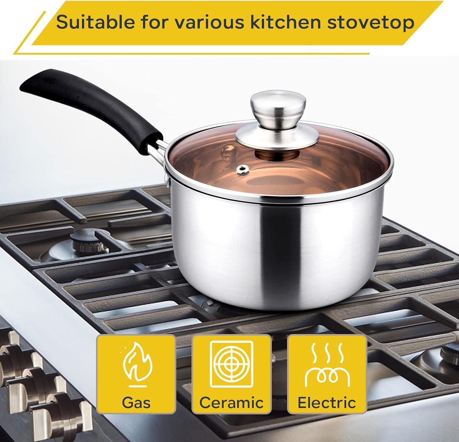 image:imageEfar Stainless Steel Saucepan Set of 3 1 amp 2 amp 3 Quart Sauce Pan with Lid Multipurpose Small Pot for Home Kitchen Restaurant Cooking Dishwasher SafeStainless Steel