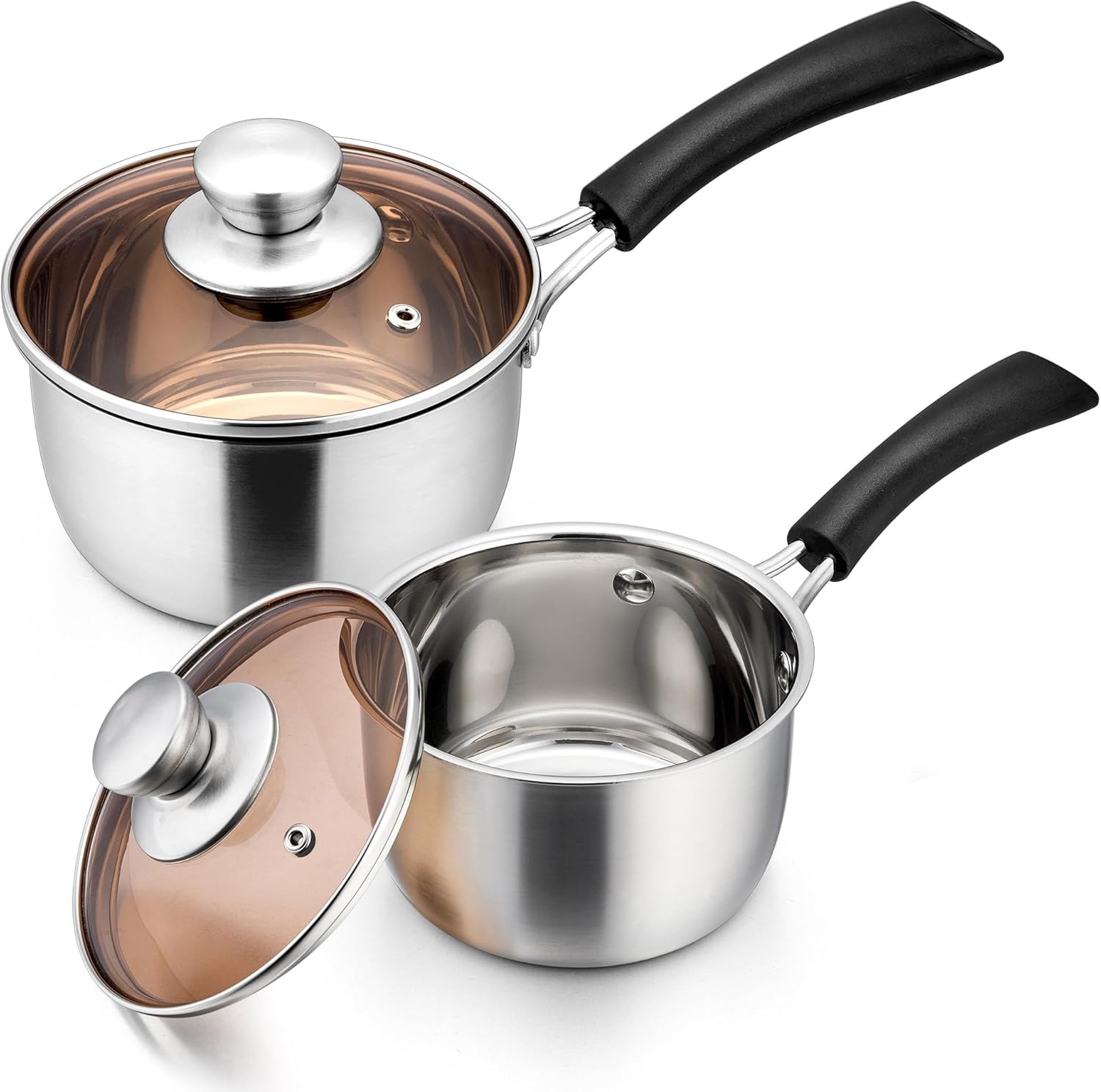 image:imageEfar Stainless Steel Saucepan Set of 3 1 amp 2 amp 3 Quart Sauce Pan with Lid Multipurpose Small Pot for Home Kitchen Restaurant Cooking Dishwasher SafeStainless Steel
