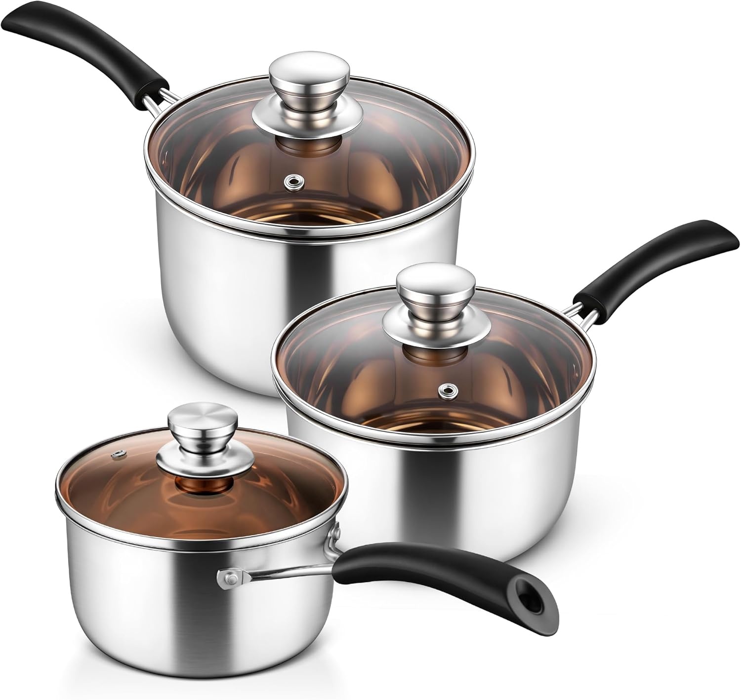 image:imageEfar Stainless Steel Saucepan Set of 3 1 amp 2 amp 3 Quart Sauce Pan with Lid Multipurpose Small Pot for Home Kitchen Restaurant Cooking Dishwasher SafeStainless Steel