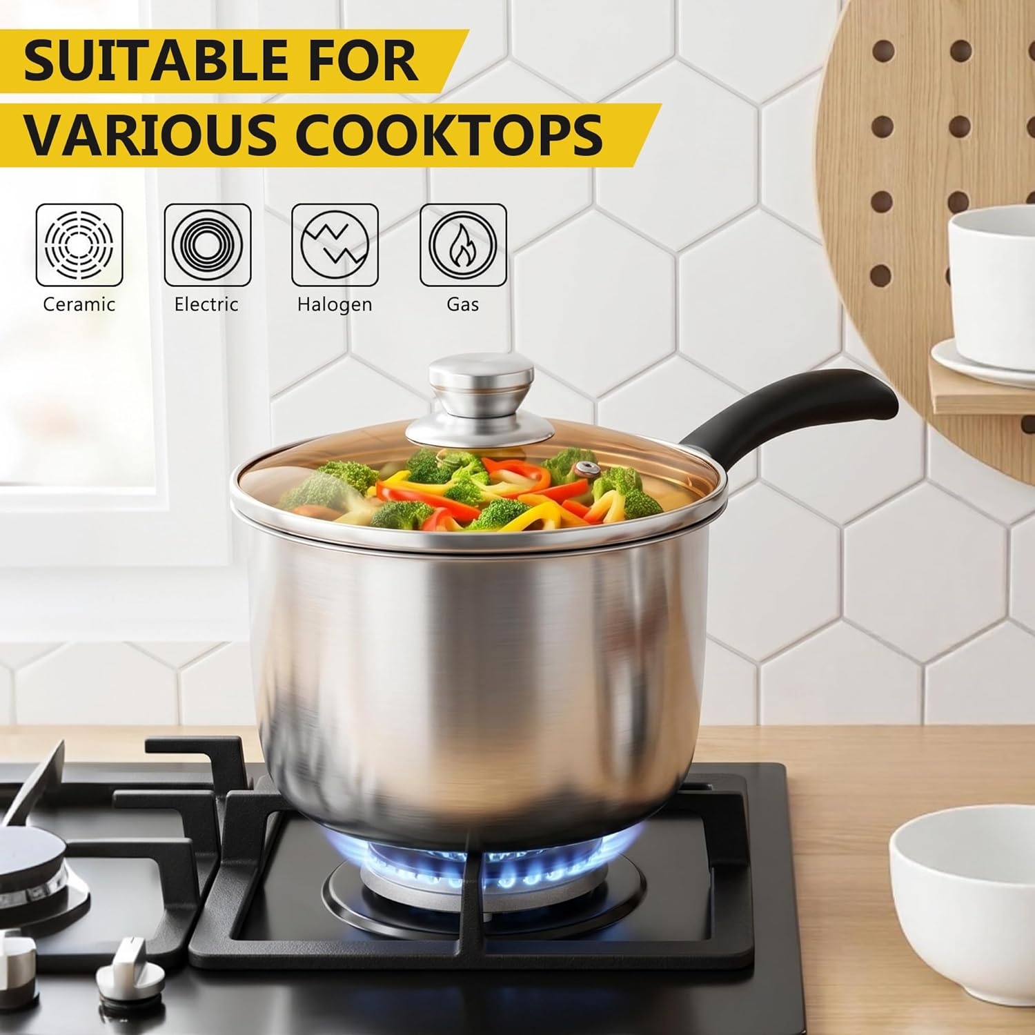 image:imageEfar Stainless Steel Saucepan Set of 3 1 amp 2 amp 3 Quart Sauce Pan with Lid Multipurpose Small Pot for Home Kitchen Restaurant Cooking Dishwasher SafeStainless Steel
