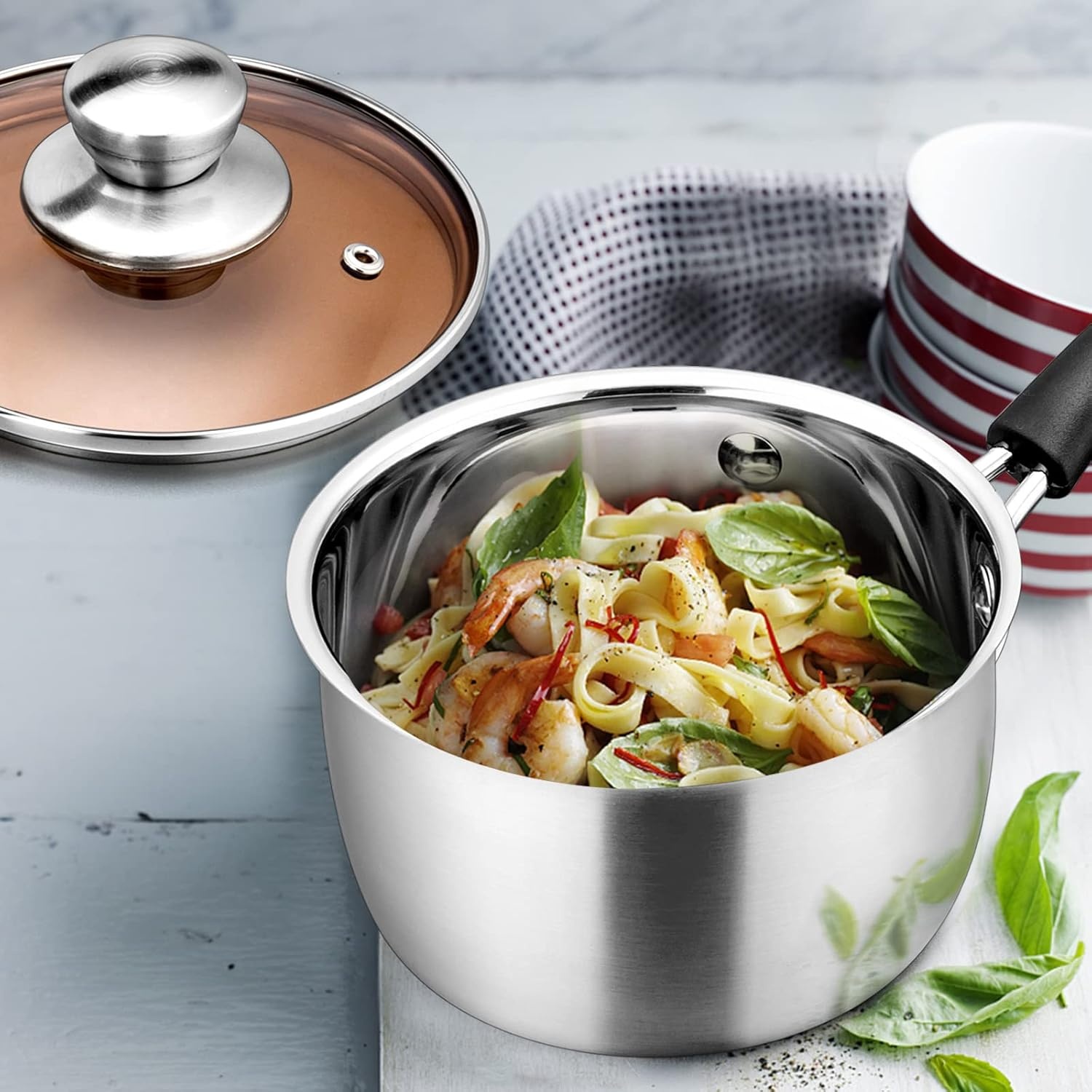 image:imageEfar Stainless Steel Saucepan Set of 3 1 amp 2 amp 3 Quart Sauce Pan with Lid Multipurpose Small Pot for Home Kitchen Restaurant Cooking Dishwasher SafeStainless Steel