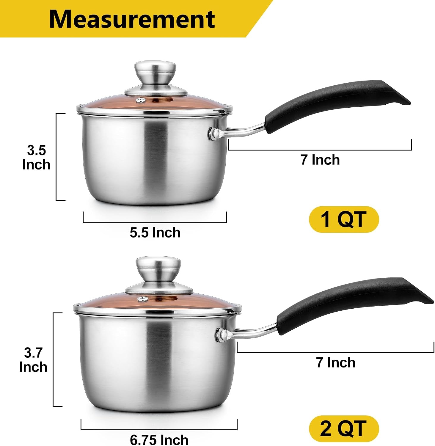 image:imageEfar Stainless Steel Saucepan Set of 3 1 amp 2 amp 3 Quart Sauce Pan with Lid Multipurpose Small Pot for Home Kitchen Restaurant Cooking Dishwasher SafeStainless Steel