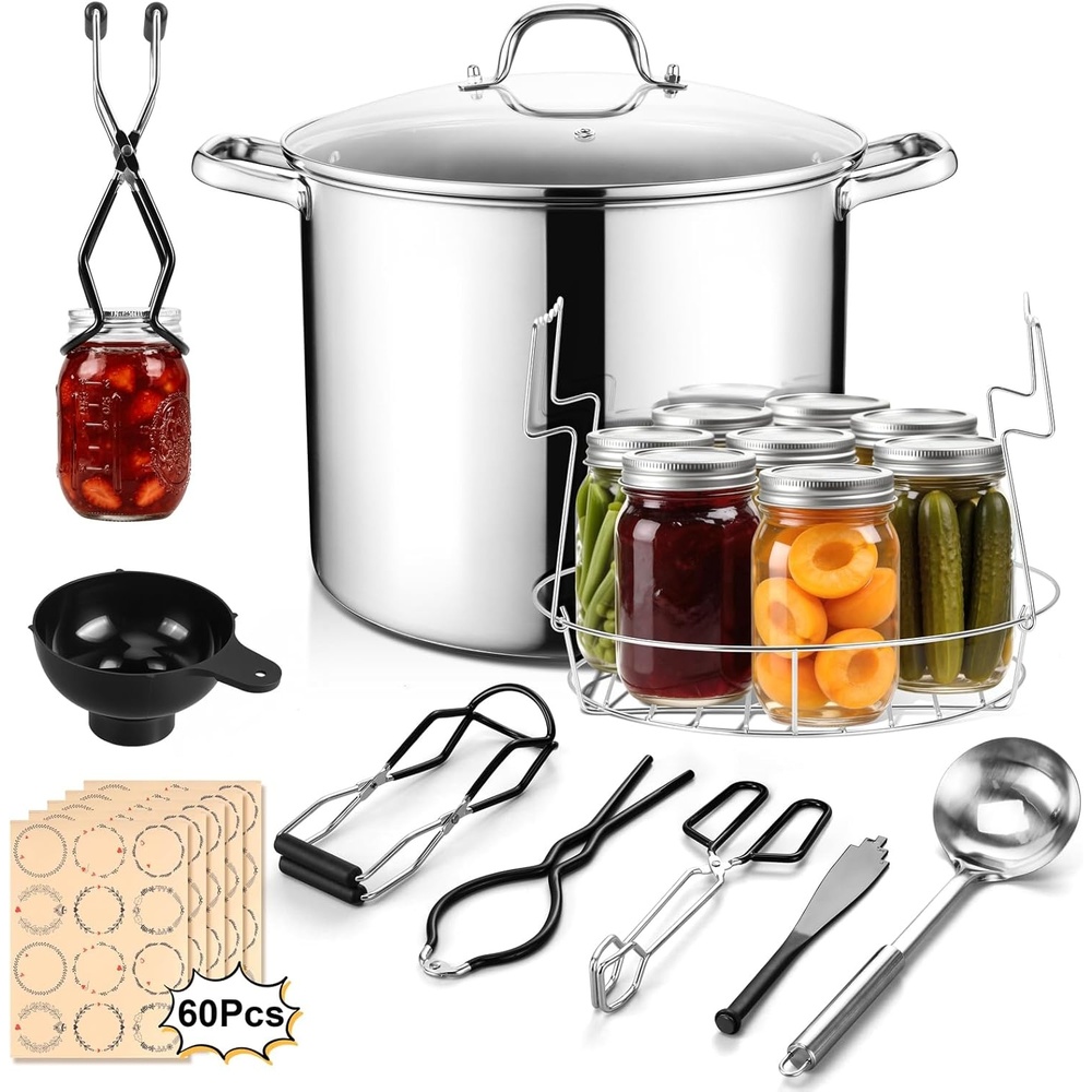 image:imageEfar 19QT Water Bath Canner Pot with Canning Supplies Starter Kit Foodgrade Stainless Steel Triply Base Home Canning Tools with Rack Works on All Stovetops Including Induction