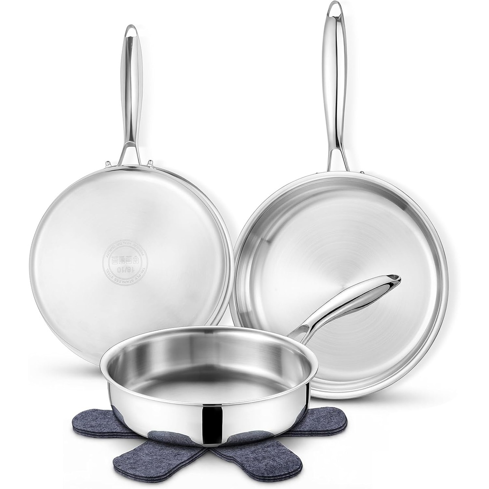 image:imageEfar 8 Inch Frying Pan Small TriPly Stainless Steel Skillet for Cooking Searing Sauting HeavyDuty amp NonToxic Cookware for Kitchen Induction Compatible Oven amp Dishwasher Safe81012 Inch