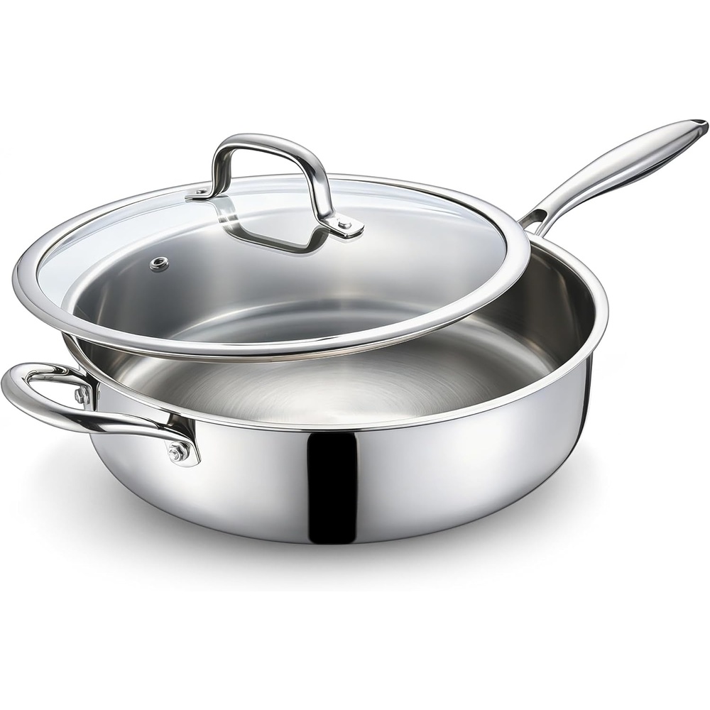image:imageEfar Saute Pan with Lid 12 Inch 6QT TriPly Stainless Steel Deep Frying Pan Braiser Pan amp Chef Skillet Nontoxic Cooking Pan for Induction Ceramic Gas Stoves Heavy Duty Oven amp Dishwasher Safe12 Inch 5 QT