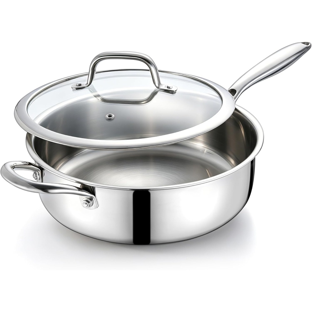 image:imageEfar Saute Pan with Lid 12 Inch 6QT TriPly Stainless Steel Deep Frying Pan Braiser Pan amp Chef Skillet Nontoxic Cooking Pan for Induction Ceramic Gas Stoves Heavy Duty Oven amp Dishwasher Safe10 Inch 45 QT