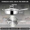 E-far Saute Pan with Lid, 12 Inch 6QT Tri-Ply Stainless Steel Deep Frying Pan, Braiser Pan & Chef Skillet, Non-toxic Cooking Pan for Induction Ceramic Gas Stoves, Heavy Duty, Oven & Dishwasher Safe(12 Inch / 5 QT)