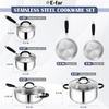 E-far Stainless Steel Cookware Set – Induction Tri-Ply Base Pots and Pans, 10-Piece Non-Toxic Kitchen Cooking Set w/Stay-Cool Handle, Frying Pans, Saucepans, Stockpot with lid, Oven & Dishwasher Safe