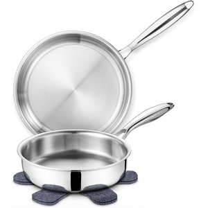 E-far 8 Inch Frying Pan, Small Tri-Ply Stainless Steel Skillet for Cooking Searing Sauting, Heavy-Duty & Non-Toxic Cookware for Kitchen, Induction Compatible, Oven & Dishwasher Safe(10&12 Inch)
