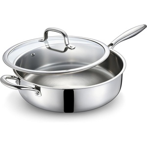 E-far Saute Pan with Lid, 12 Inch 6QT Tri-Ply Stainless Steel Deep Frying Pan, Braiser Pan & Chef Skillet, Non-toxic Cooking Pan for Induction Ceramic Gas Stoves, Heavy Duty, Oven & Dishwasher Safe(12 Inch / 5 QT)