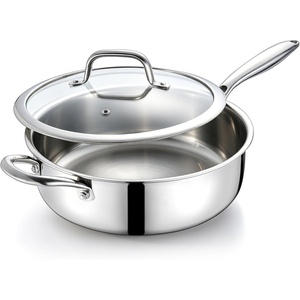 E-far Saute Pan with Lid, 12 Inch 6QT Tri-Ply Stainless Steel Deep Frying Pan, Braiser Pan & Chef Skillet, Non-toxic Cooking Pan for Induction Ceramic Gas Stoves, Heavy Duty, Oven & Dishwasher Safe(10 Inch / 4.5 QT)