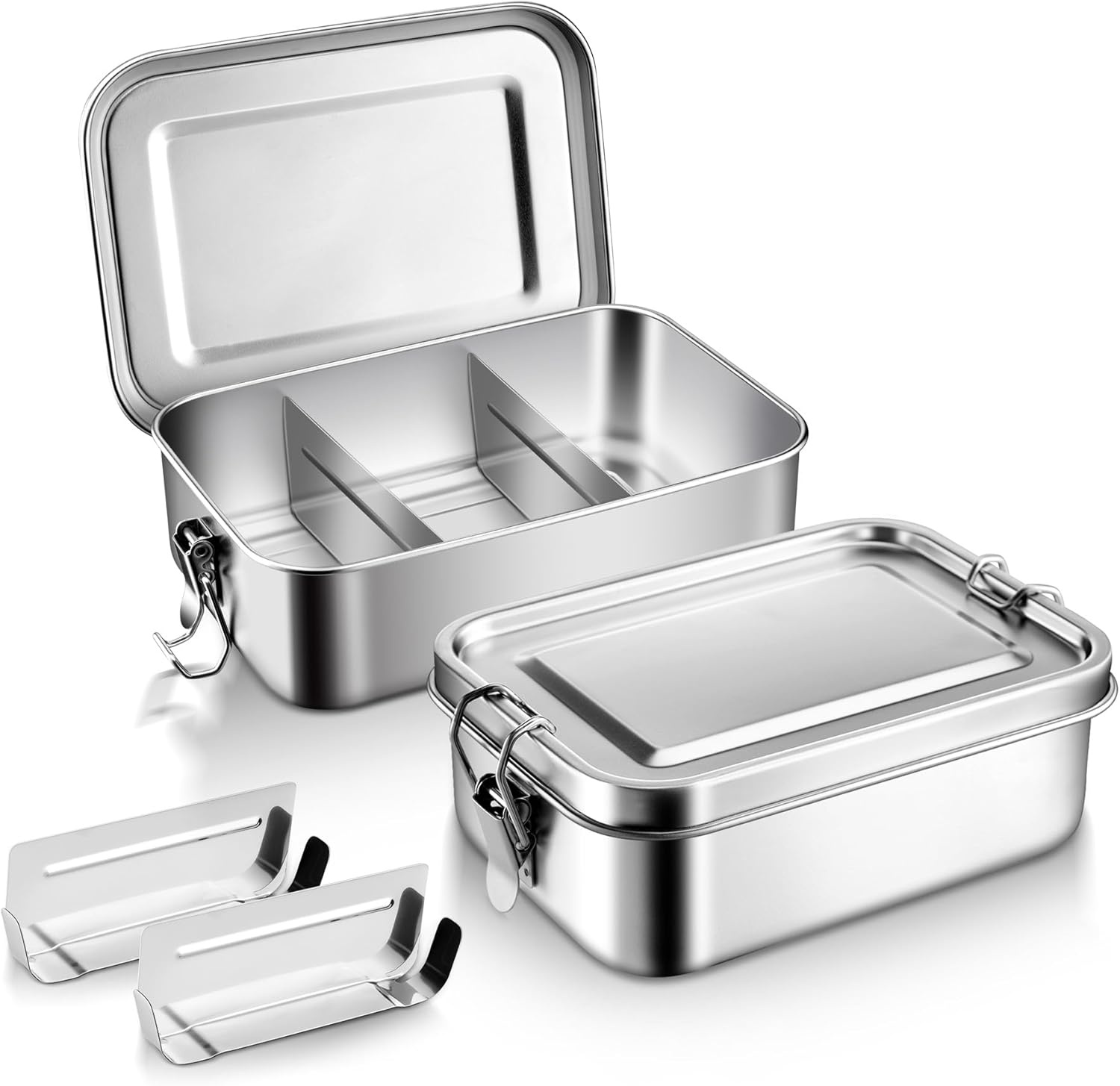 image:imageEfar 4 Pieces Stainless Steel Bento Box Medium 850ml Metal Lunch Box 28oz LeakProof Food Snack Container with Lids and 2 Removable Dividers Reusable Meal Storage for Camping Picnic Travel Work2