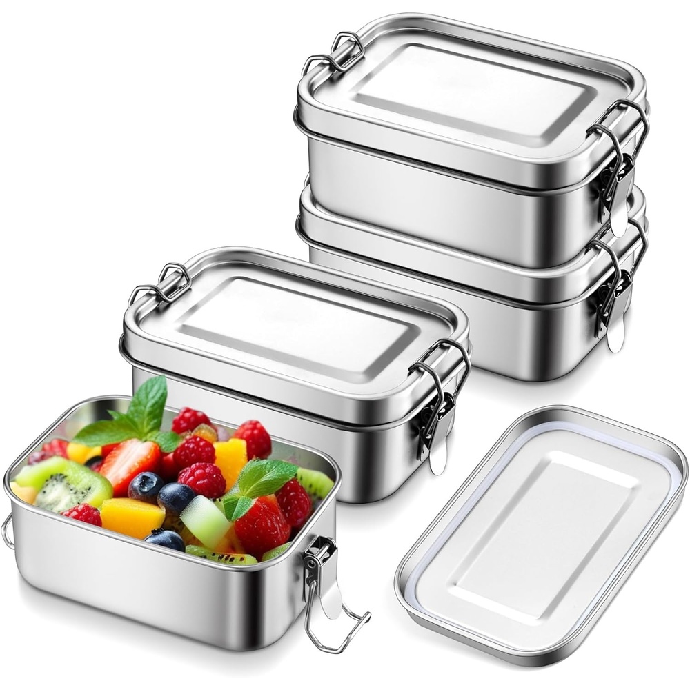 image:imageEfar 4 Pieces Stainless Steel Bento Box Medium 850ml Metal Lunch Box 28oz LeakProof Food Snack Container with Lids and 2 Removable Dividers Reusable Meal Storage for Camping Picnic Travel Work4