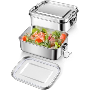 E-far 4 Pieces Stainless Steel Bento Box, Medium 850ml Metal Lunch Box, 28oz Leak-Proof Food Snack Container with Lids and 2 Removable Dividers, Reusable Meal Storage for Camping Picnic Travel Work(2)