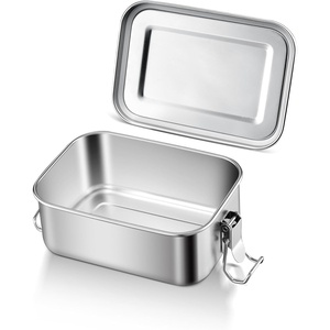 E-far 4 Pieces Stainless Steel Bento Box, Medium 850ml Metal Lunch Box, 28oz Leak-Proof Food Snack Container with Lids and 2 Removable Dividers, Reusable Meal Storage for Camping Picnic Travel Work(1)