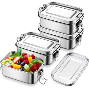 E-far 4 Pieces Stainless Steel Bento Box, Medium 850ml Metal Lunch Box, 28oz Leak-Proof Food Snack Container with Lids and 2 Removable Dividers, Reusable Meal Storage for Camping Picnic Travel Work(4)