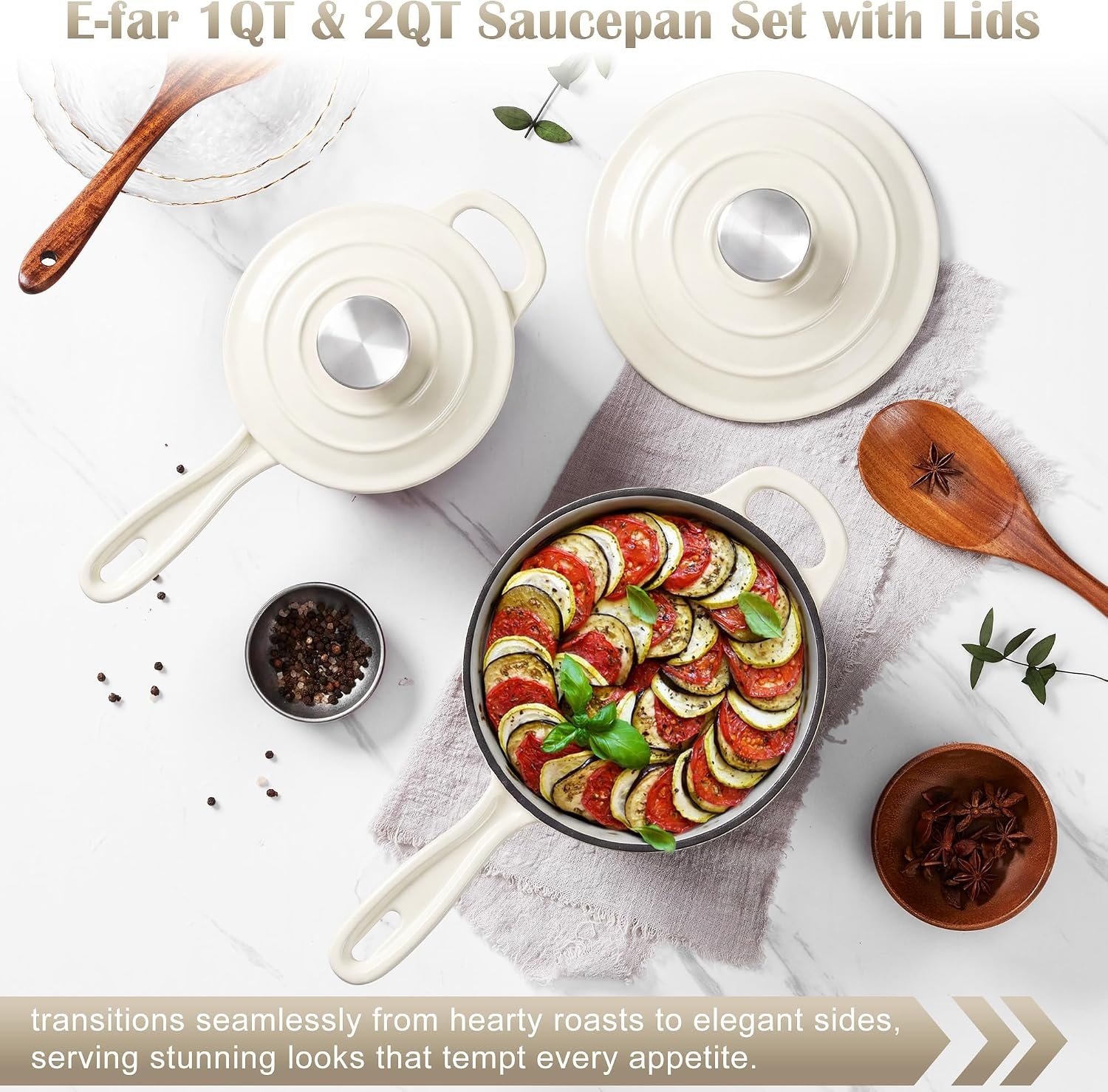 image:imageEfar 1Qt amp 2Qt amp 3Qt Sauce Pan Set with Selfbasting Lids GreenCream