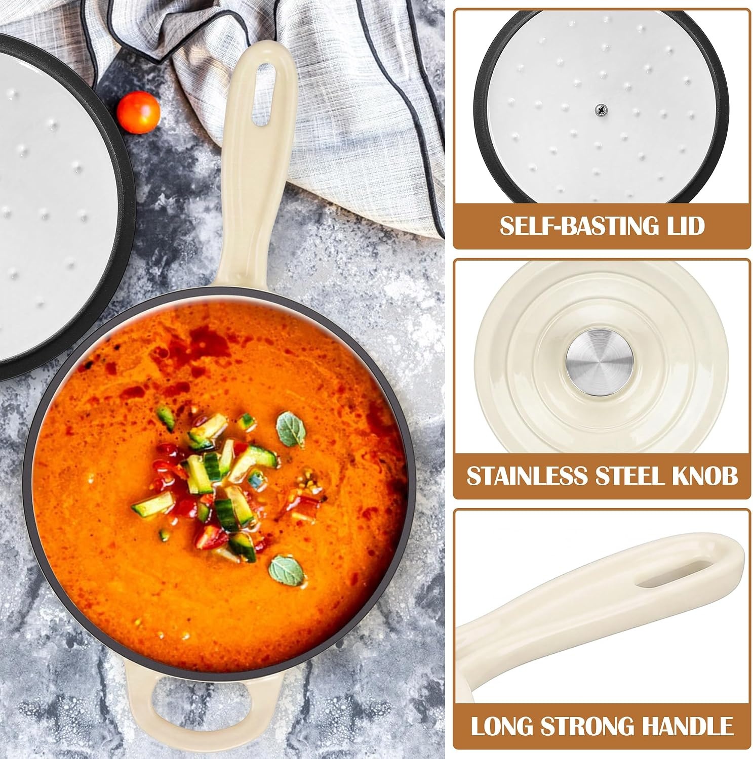 image:imageEfar 1Qt amp 2Qt amp 3Qt Sauce Pan Set with Selfbasting Lids GreenCream