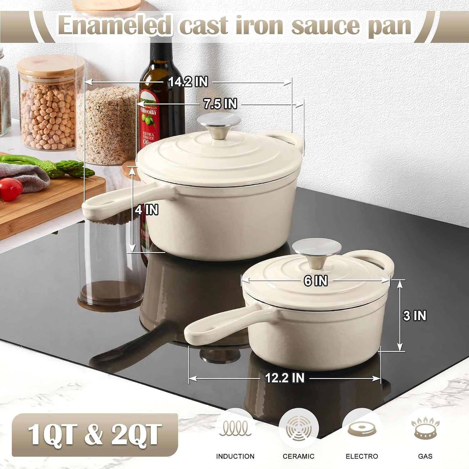 image:imageEfar 1Qt amp 2Qt amp 3Qt Sauce Pan Set with Selfbasting Lids GreenCream
