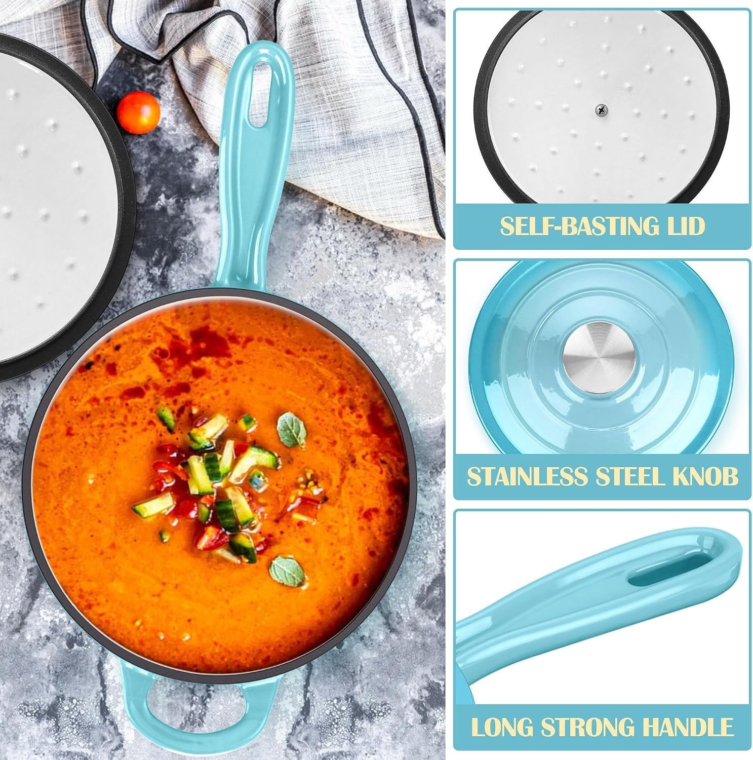 image:imageEfar 1Qt amp 2Qt amp 3Qt Sauce Pan Set with Selfbasting Lids GreenLight Blue