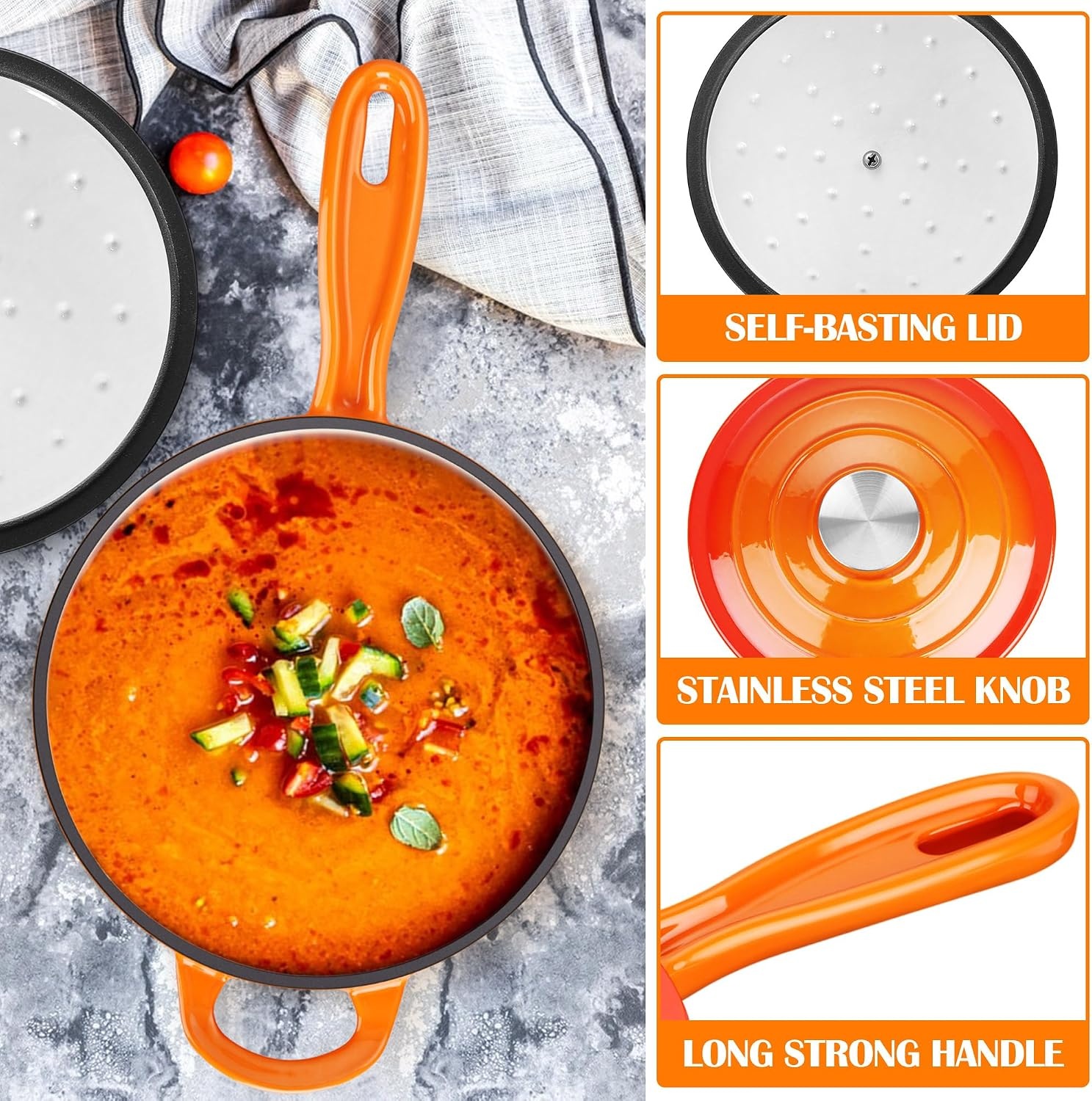 image:imageEfar 1Qt amp 2Qt amp 3Qt Sauce Pan Set with Selfbasting Lids GreenOrange