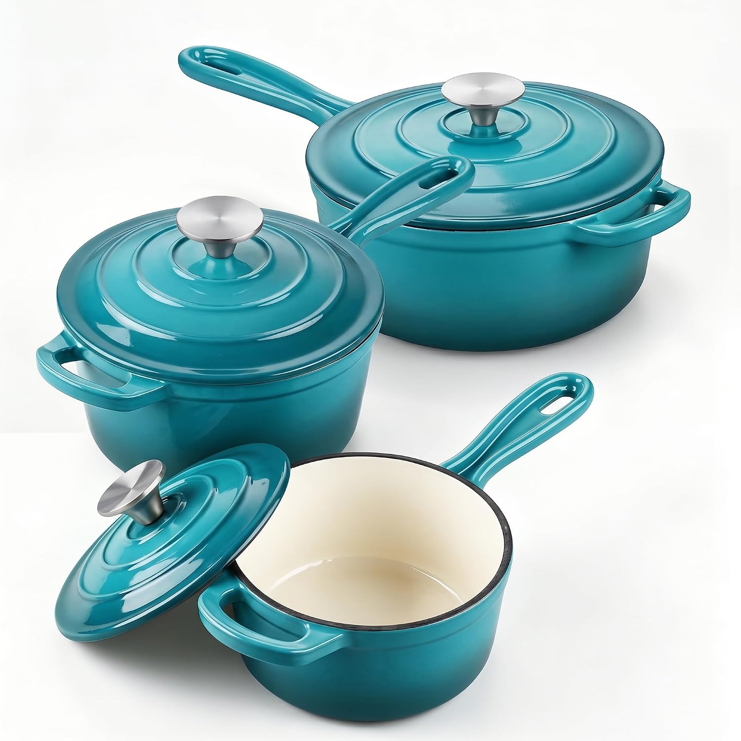 image:imageEfar 1Qt amp 2Qt amp 3Qt Sauce Pan Set with Selfbasting Lids GreenPeacock Green