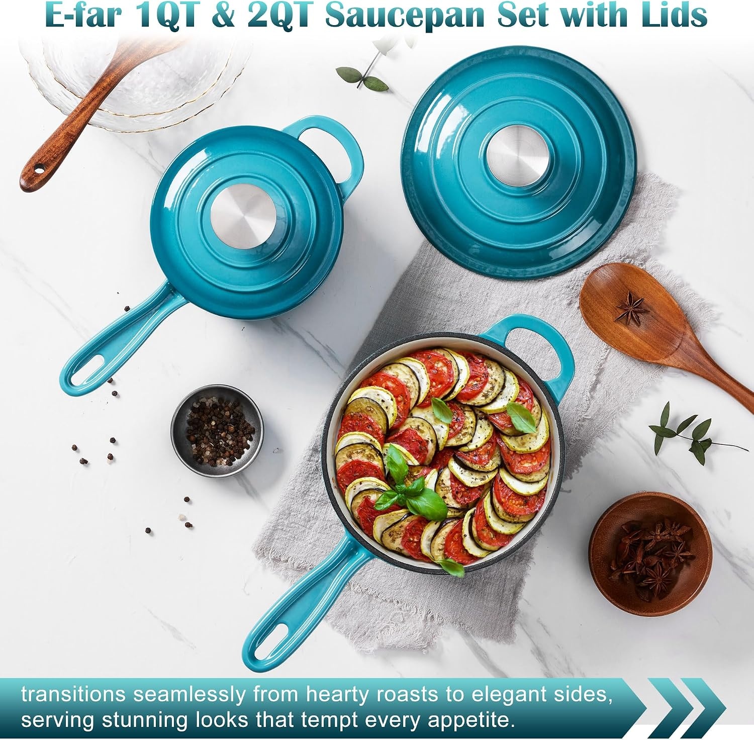 image:imageEfar 1Qt amp 2Qt amp 3Qt Sauce Pan Set with Selfbasting Lids GreenPeacock Green