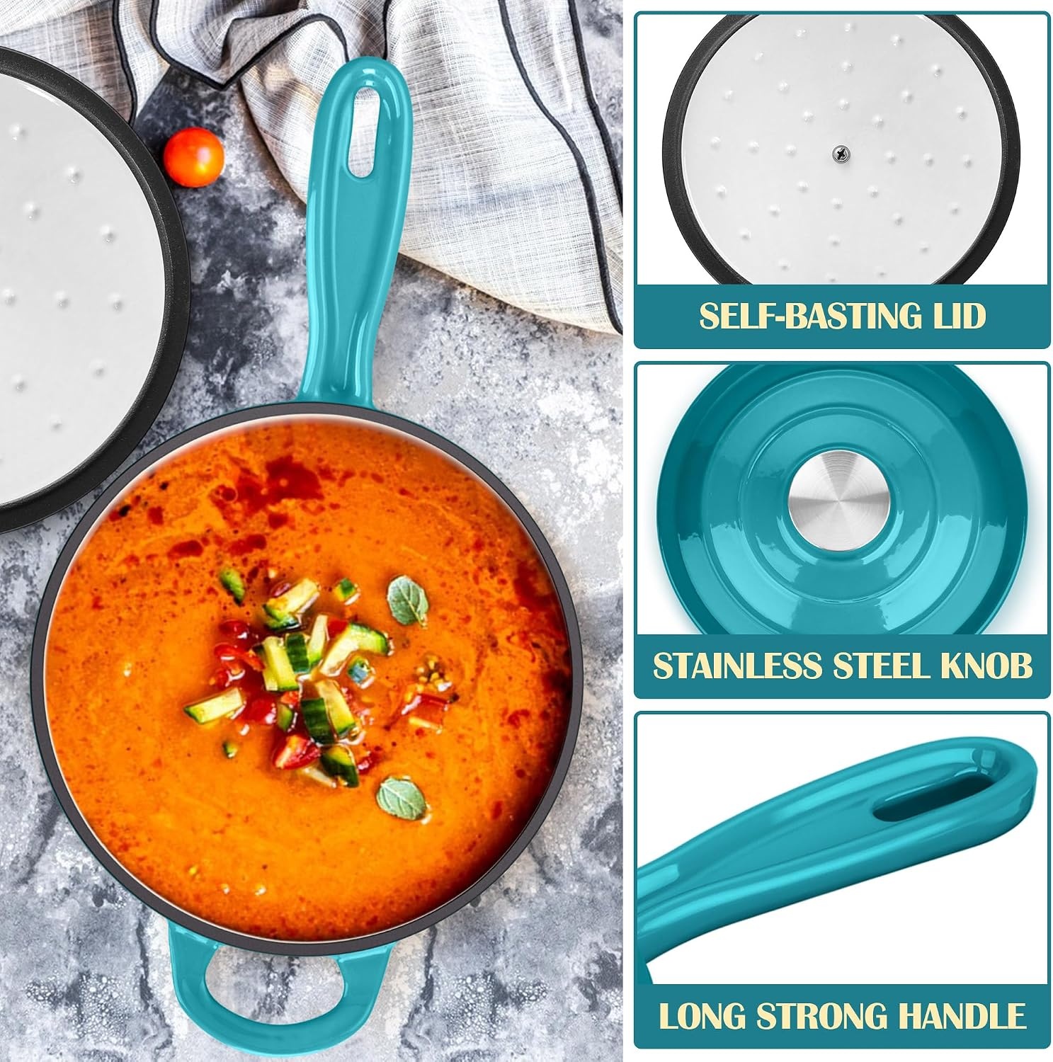 image:imageEfar 1Qt amp 2Qt amp 3Qt Sauce Pan Set with Selfbasting Lids GreenPeacock Green