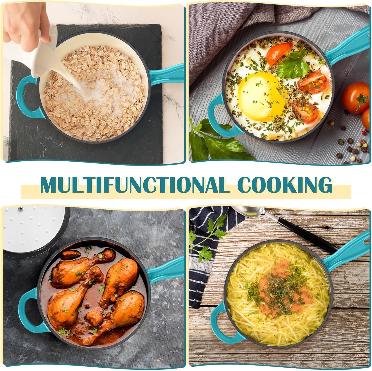 image:imageEfar 1Qt amp 2Qt amp 3Qt Sauce Pan Set with Selfbasting Lids GreenPeacock Green