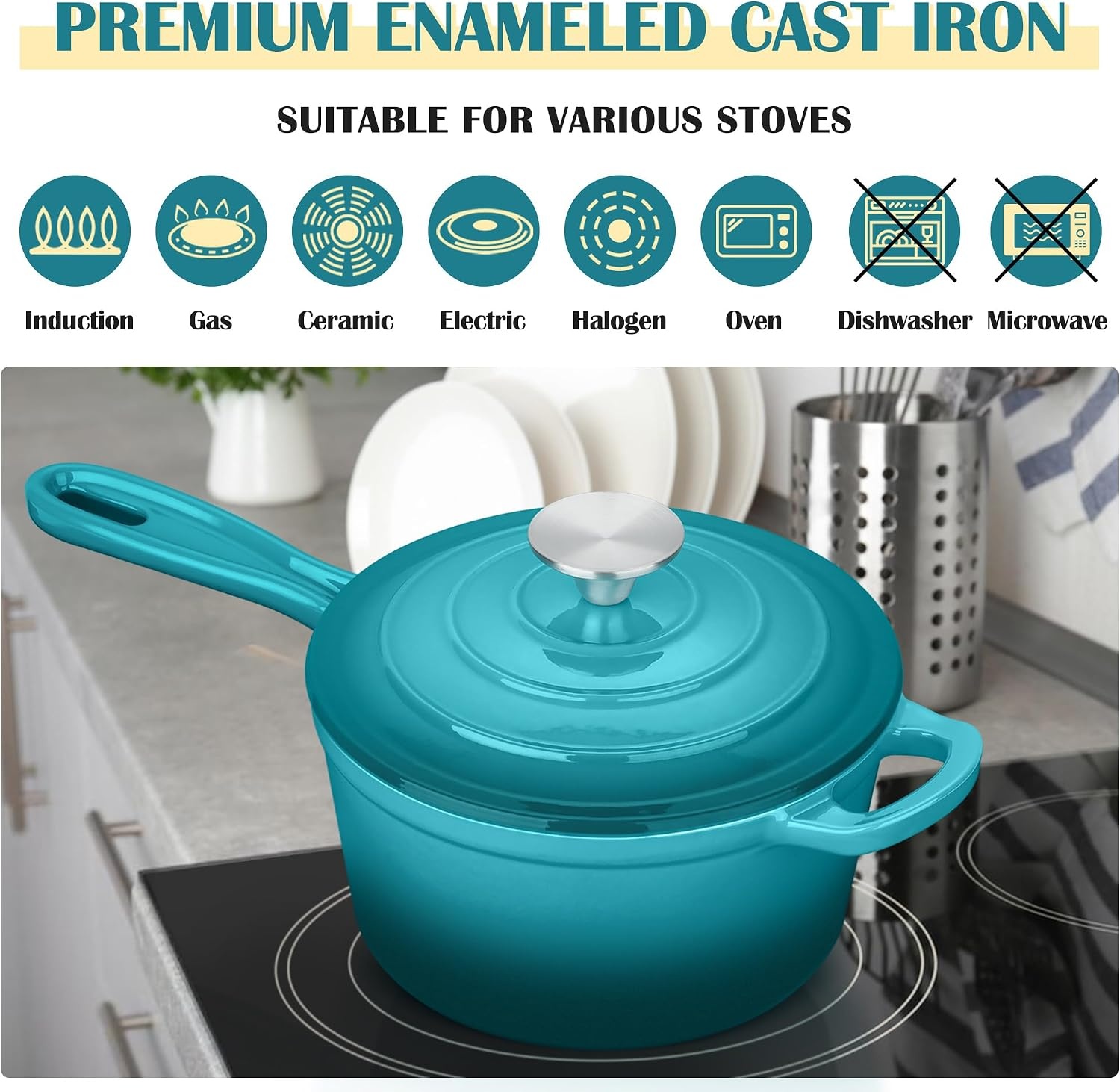 image:imageEfar 1Qt amp 2Qt amp 3Qt Sauce Pan Set with Selfbasting Lids GreenPeacock Green