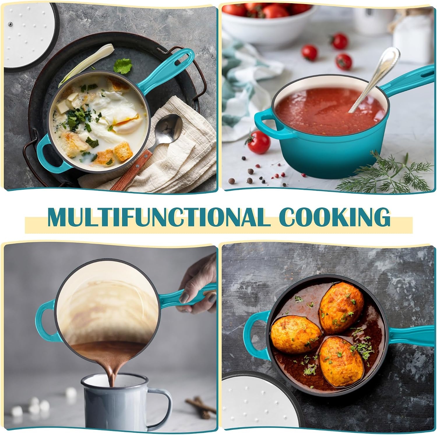 image:imageEfar 1Qt amp 2Qt amp 3Qt Sauce Pan Set with Selfbasting Lids GreenPeacock Green