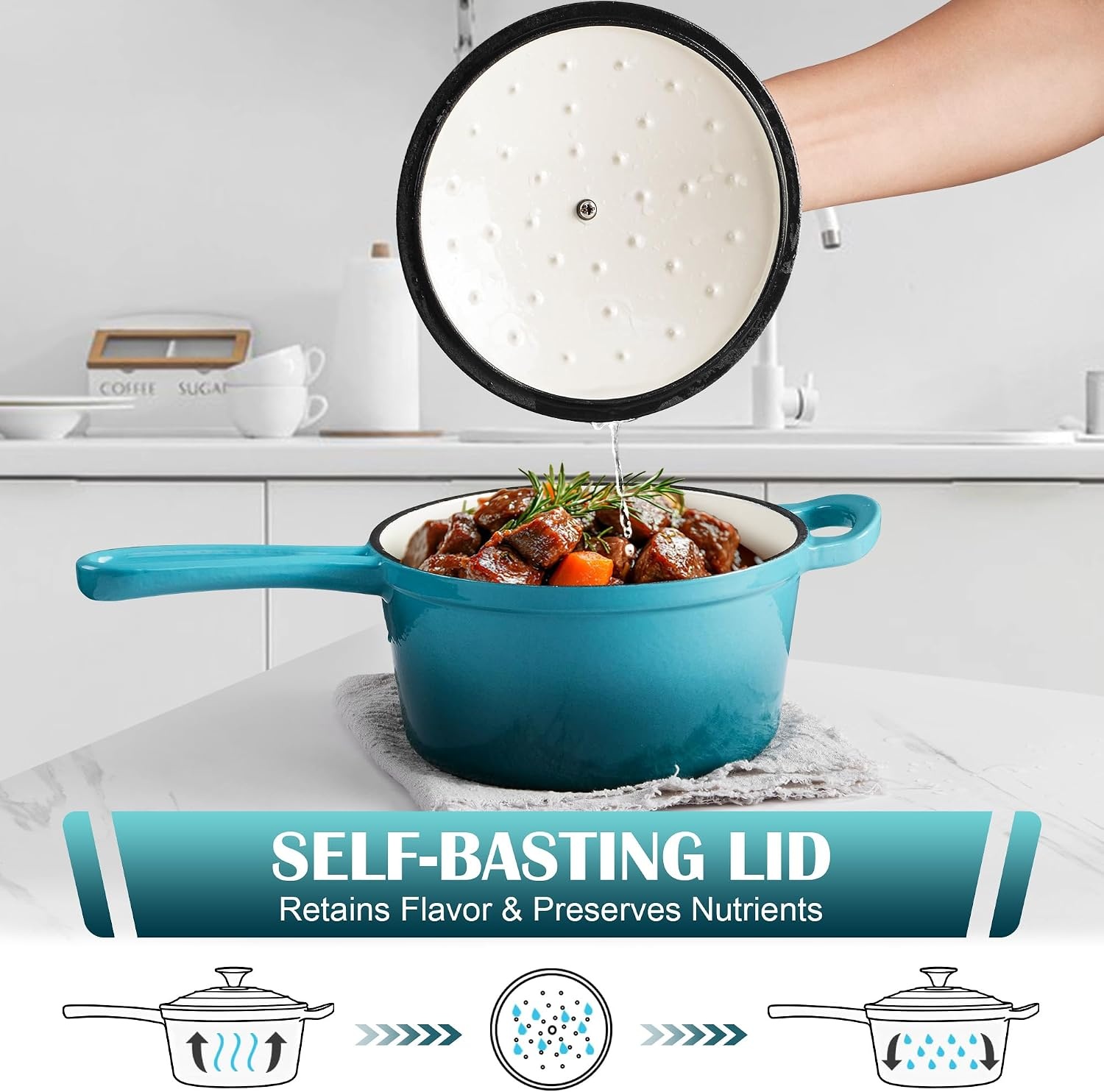 image:imageEfar 1Qt amp 2Qt amp 3Qt Sauce Pan Set with Selfbasting Lids GreenPeacock Green