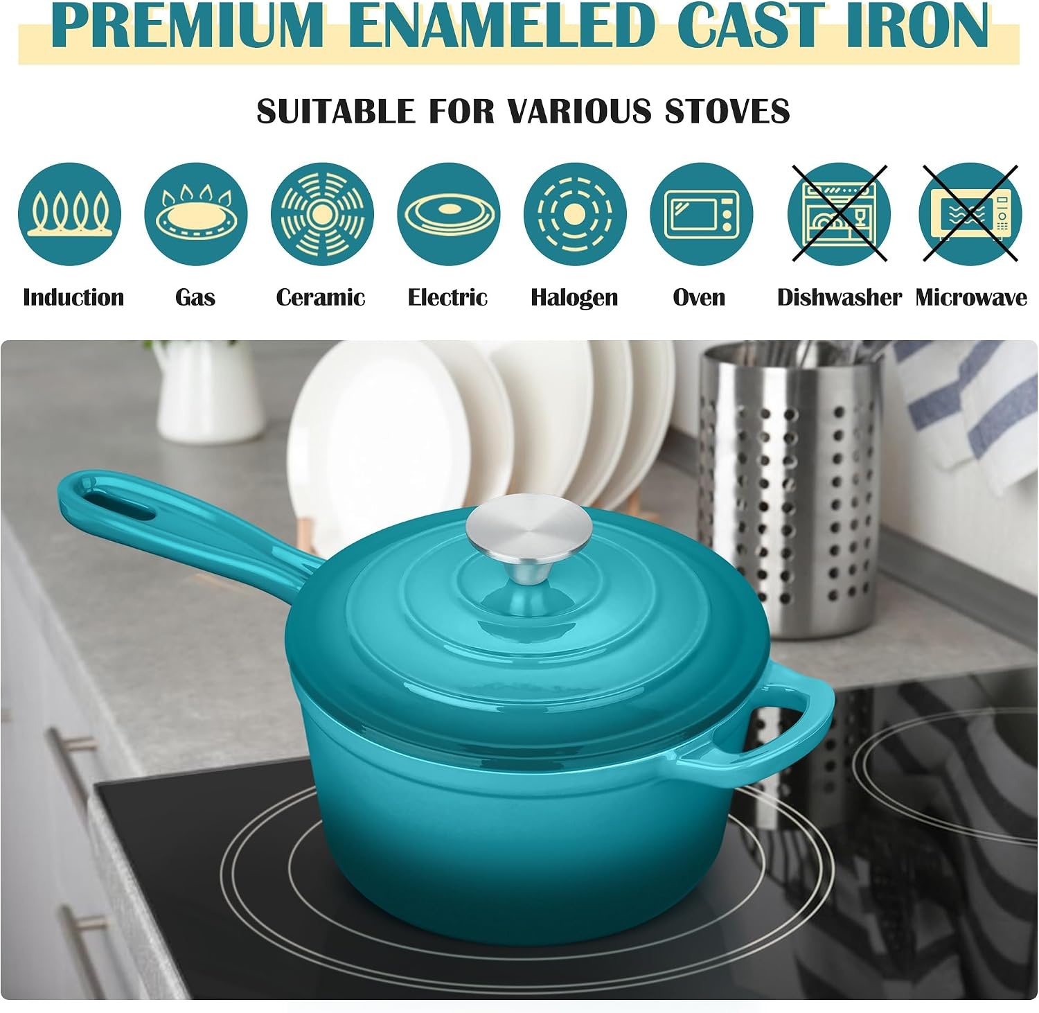 image:imageEfar 1Qt amp 2Qt amp 3Qt Sauce Pan Set with Selfbasting Lids GreenPeacock Green