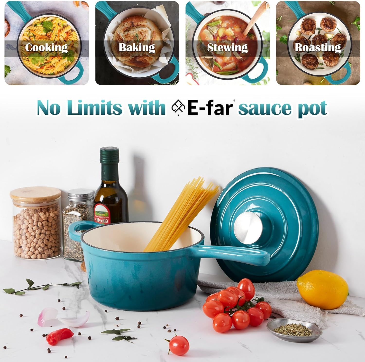 image:imageEfar 1Qt amp 2Qt amp 3Qt Sauce Pan Set with Selfbasting Lids GreenPeacock Green