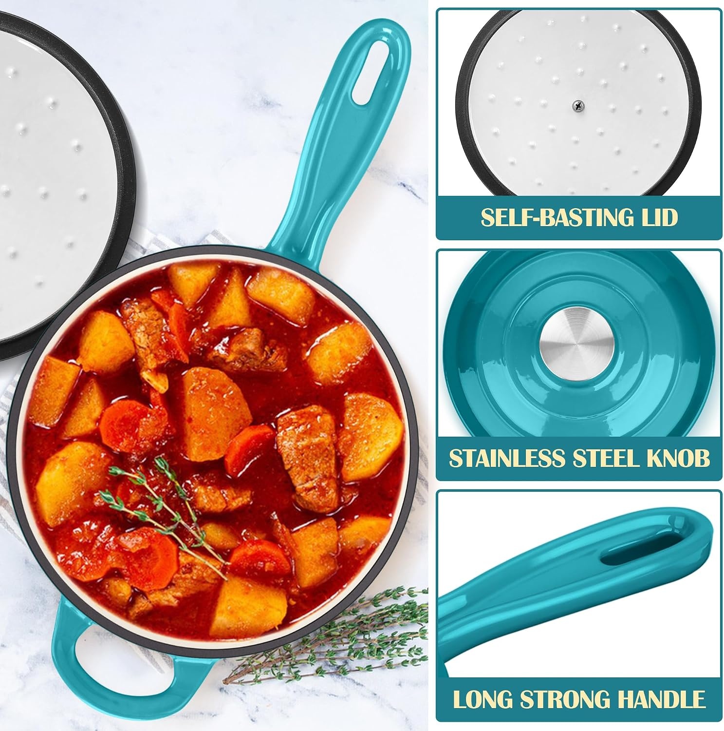 image:imageEfar 1Qt amp 2Qt amp 3Qt Sauce Pan Set with Selfbasting Lids GreenPeacock Green