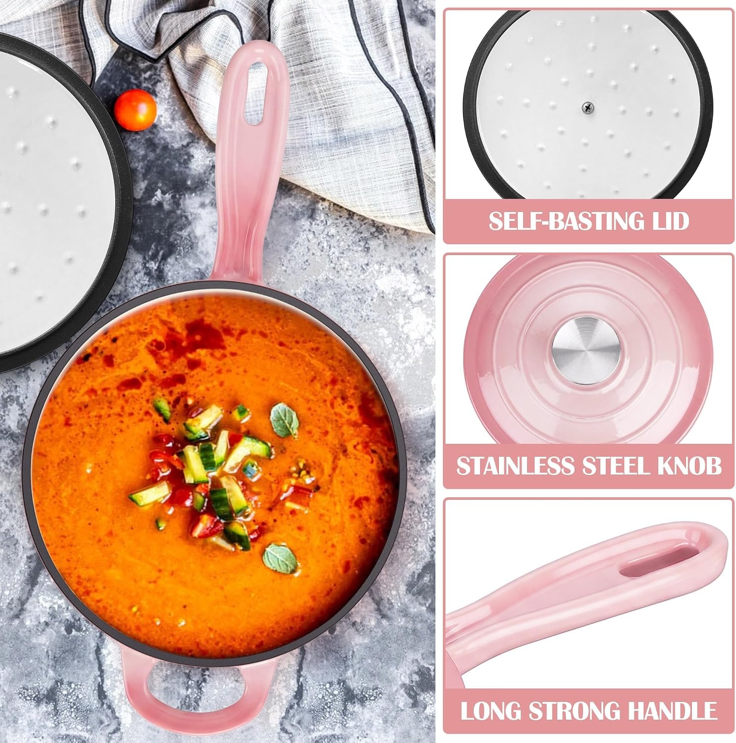 image:imageEfar 1Qt amp 2Qt amp 3Qt Sauce Pan Set with Selfbasting Lids GreenPink