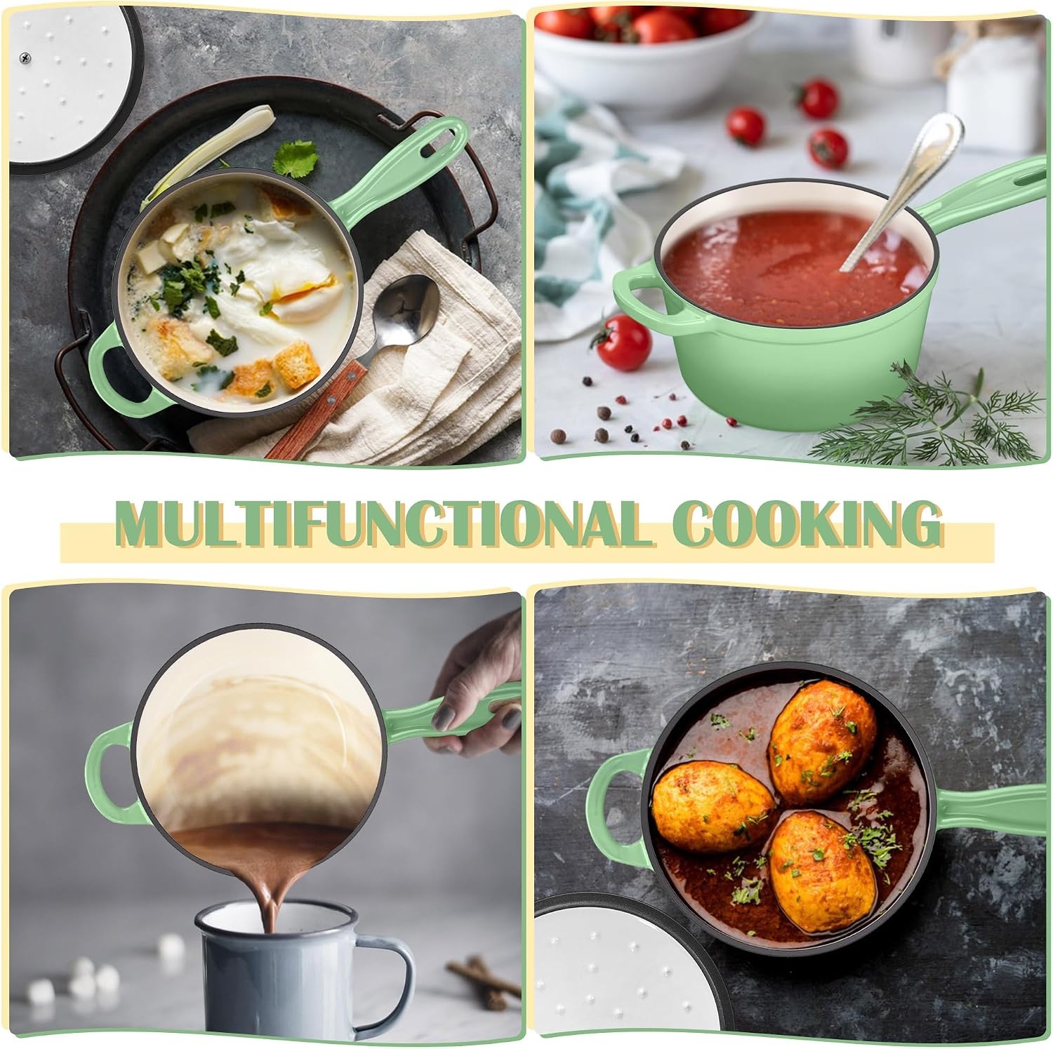 image:imageEfar 1Qt amp 2Qt amp 3Qt Sauce Pan Set with Selfbasting Lids GreenPistachio Green
