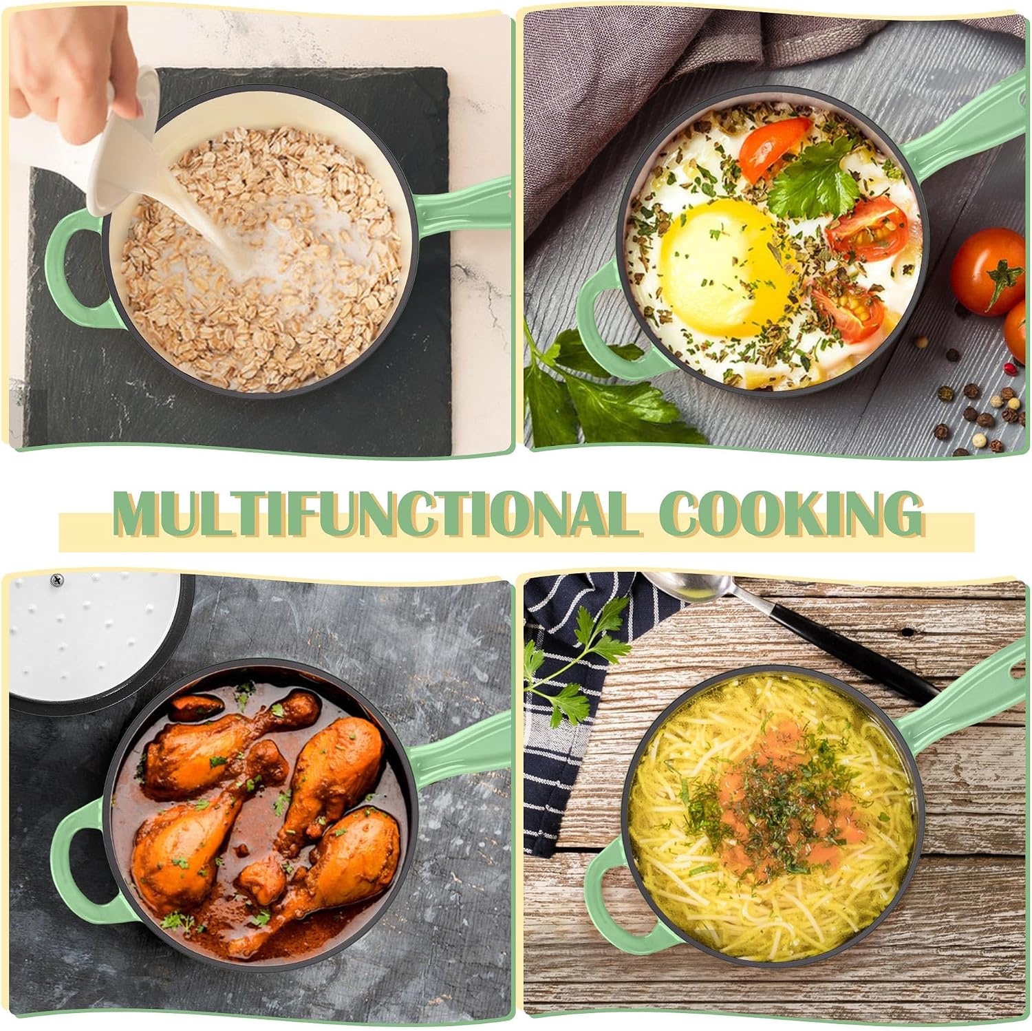 image:imageEfar 1Qt amp 2Qt amp 3Qt Sauce Pan Set with Selfbasting Lids GreenPistachio Green