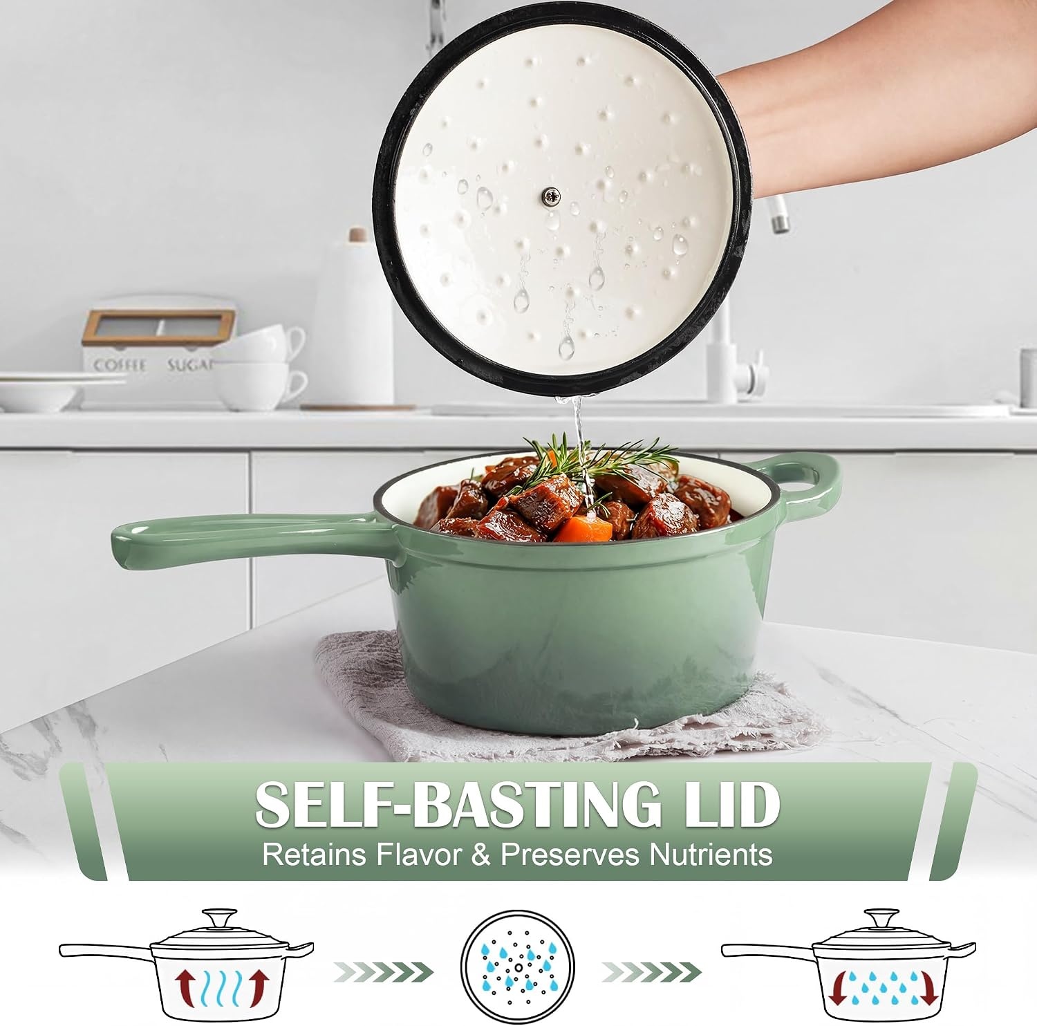 image:imageEfar 1Qt amp 2Qt amp 3Qt Sauce Pan Set with Selfbasting Lids GreenPistachio Green