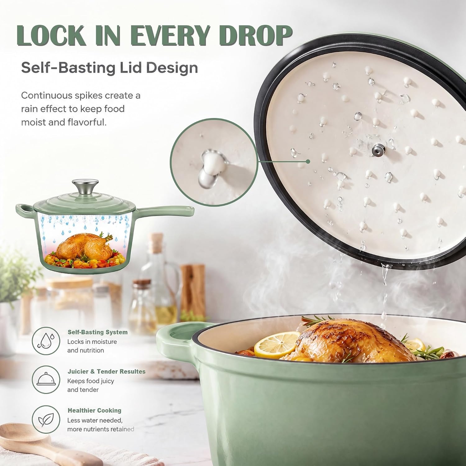 image:imageEfar 1Qt amp 2Qt amp 3Qt Sauce Pan Set with Selfbasting Lids GreenPistachio Green