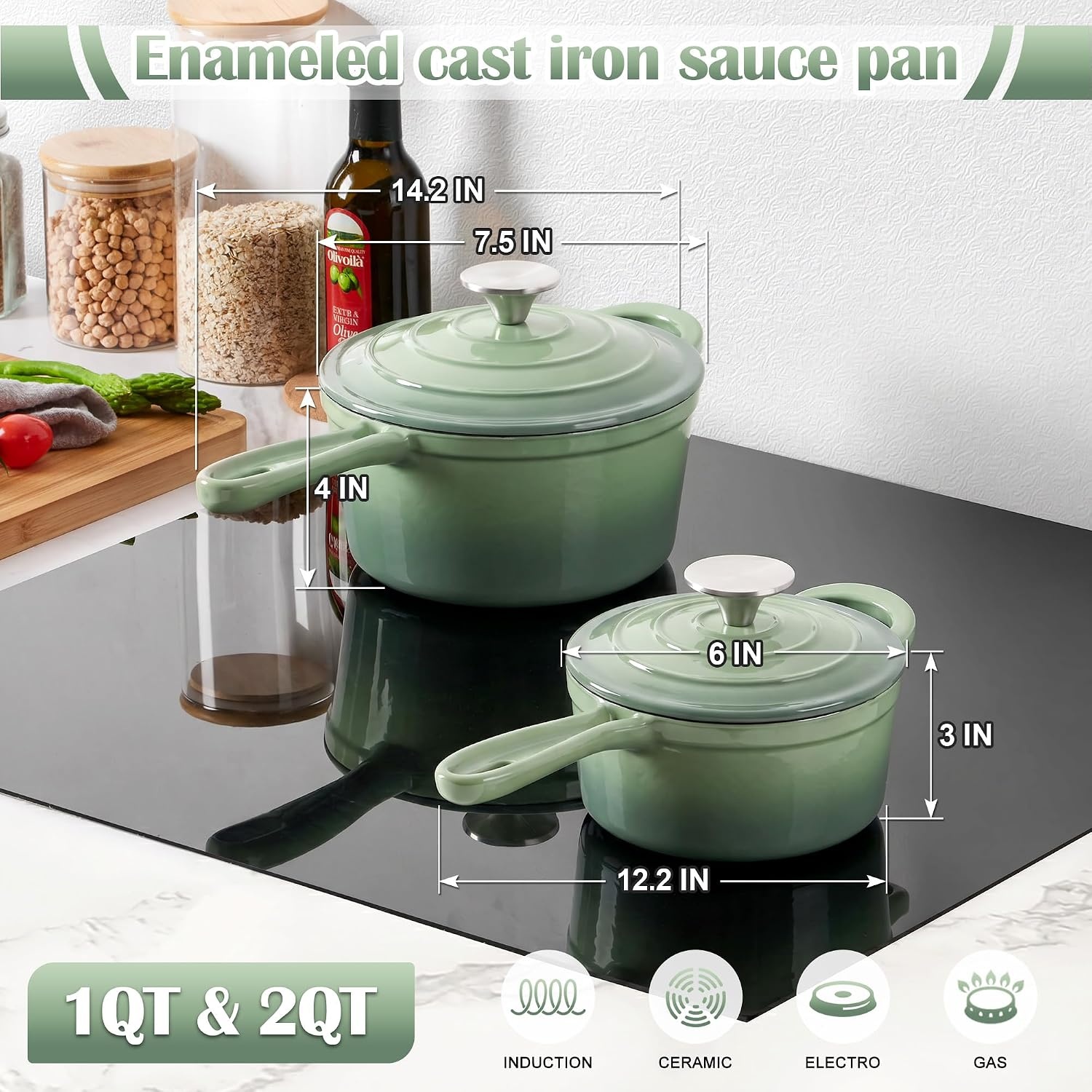 image:imageEfar 1Qt amp 2Qt amp 3Qt Sauce Pan Set with Selfbasting Lids GreenPistachio Green