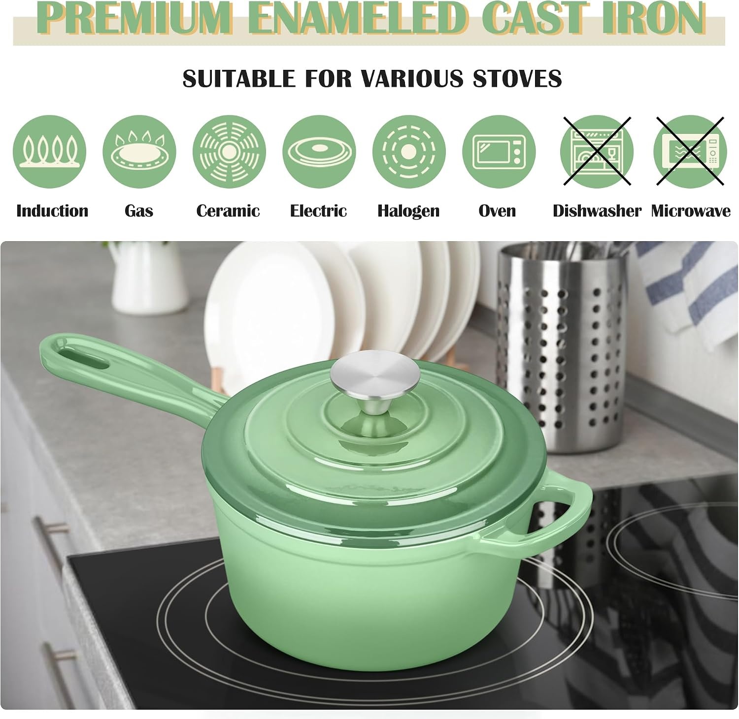 image:imageEfar 1Qt amp 2Qt amp 3Qt Sauce Pan Set with Selfbasting Lids GreenPistachio Green