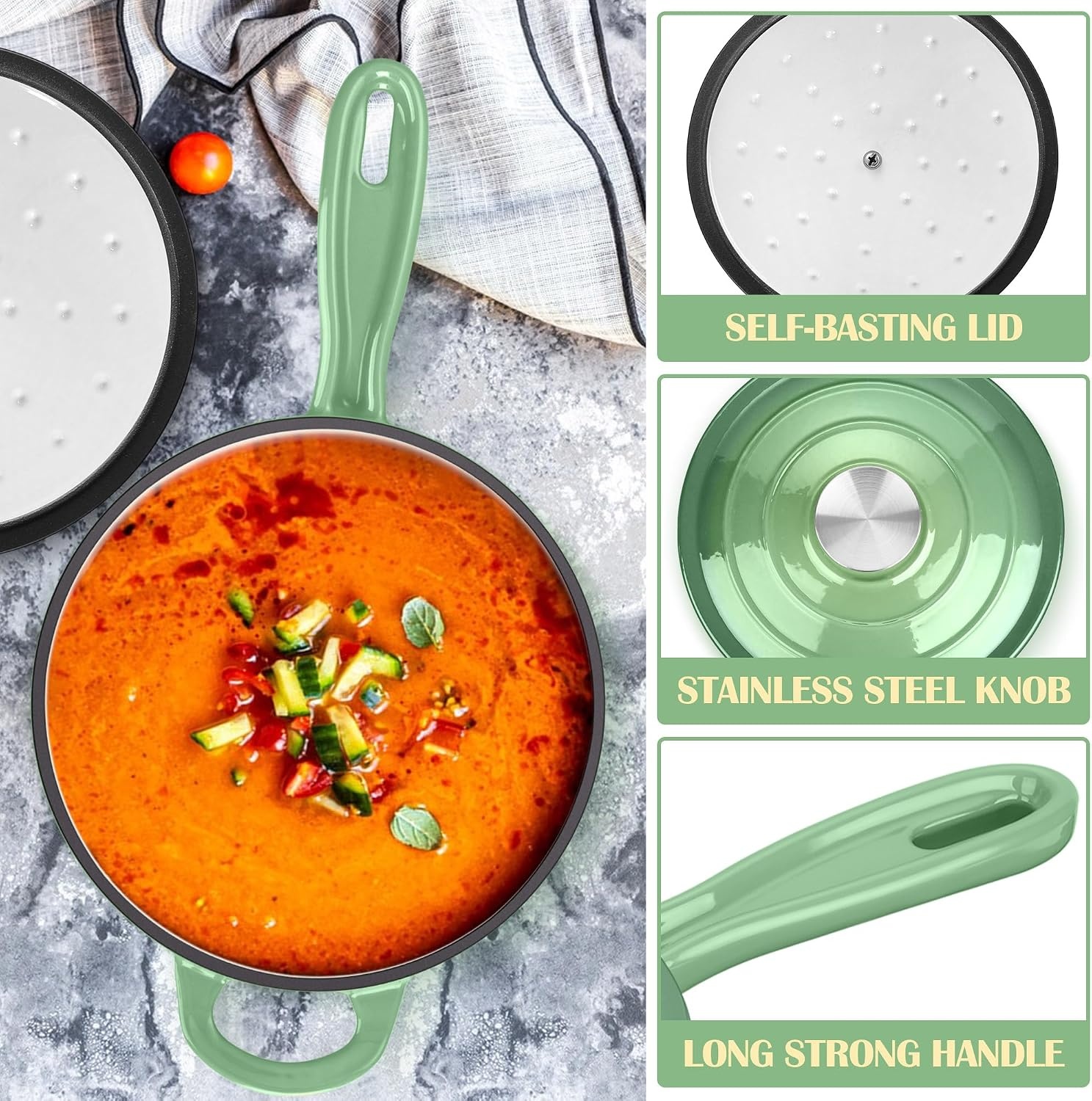 image:imageEfar 1Qt amp 2Qt amp 3Qt Sauce Pan Set with Selfbasting Lids GreenPistachio Green