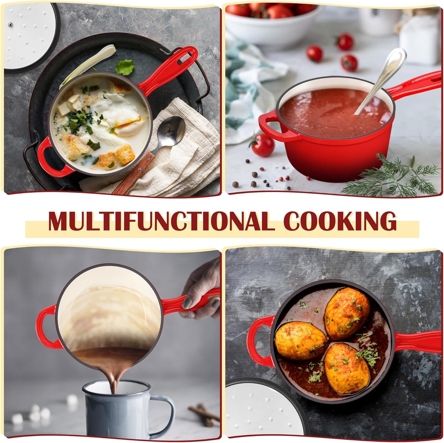 image:imageEfar 1Qt amp 2Qt amp 3Qt Sauce Pan Set with Selfbasting Lids GreenRed