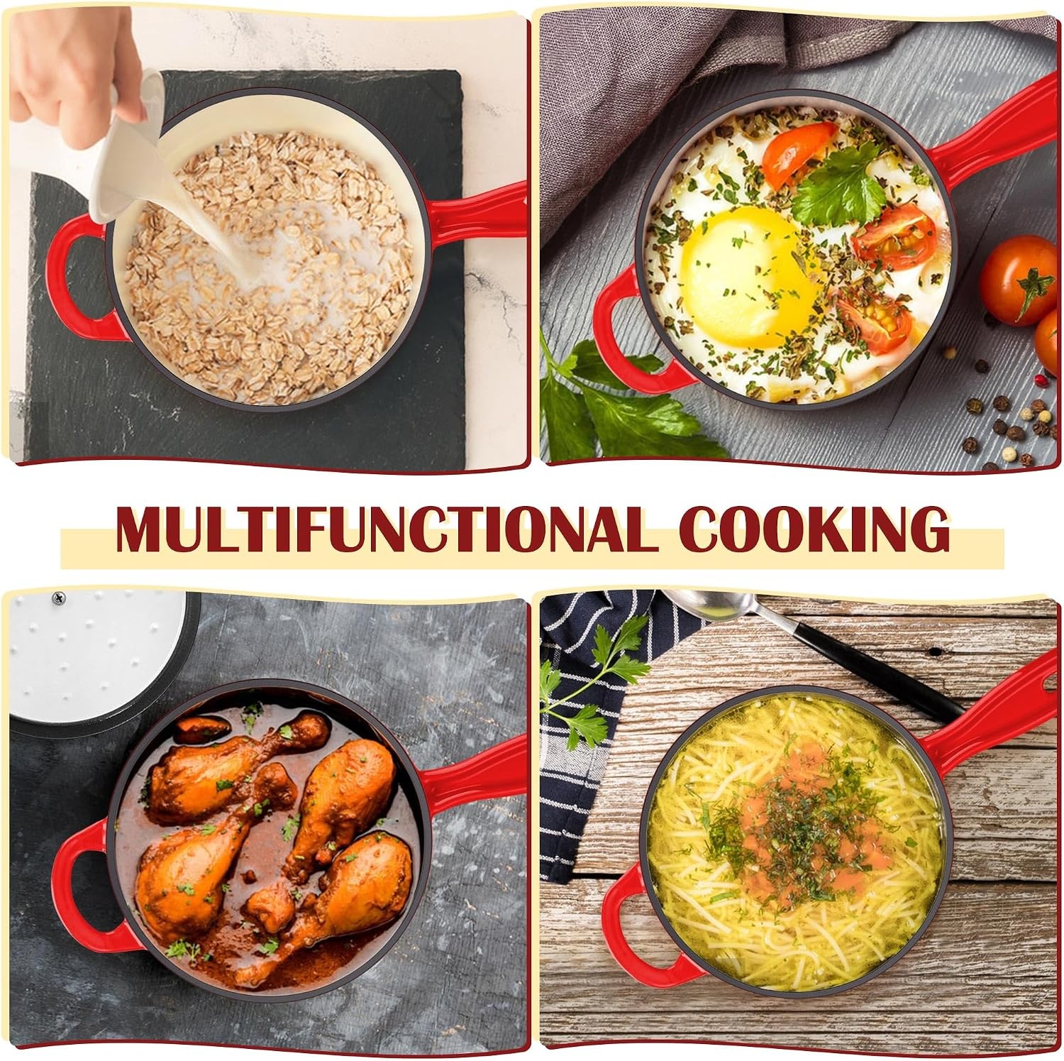 image:imageEfar 1Qt amp 2Qt amp 3Qt Sauce Pan Set with Selfbasting Lids GreenRed
