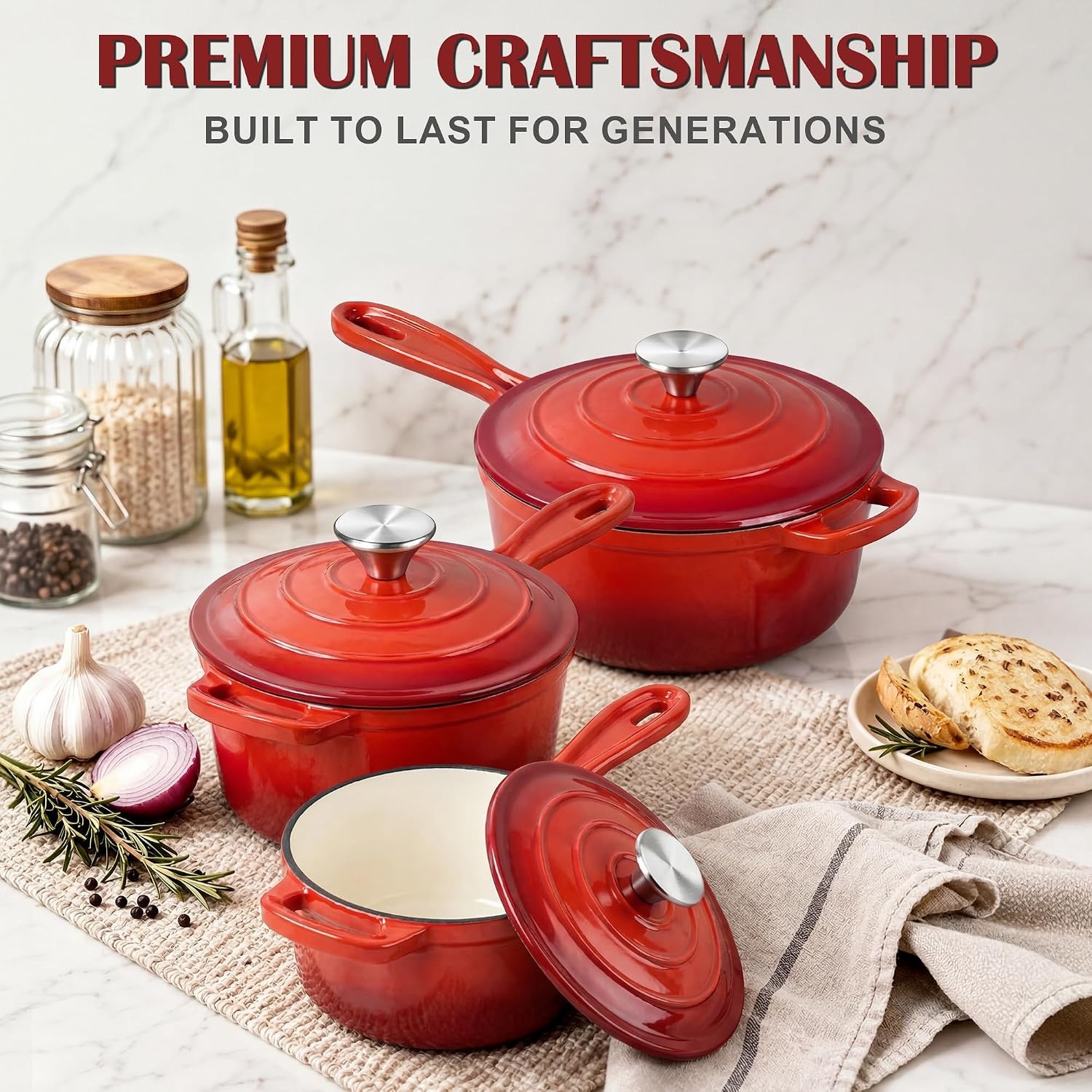 image:imageEfar 1Qt amp 2Qt amp 3Qt Sauce Pan Set with Selfbasting Lids GreenRed