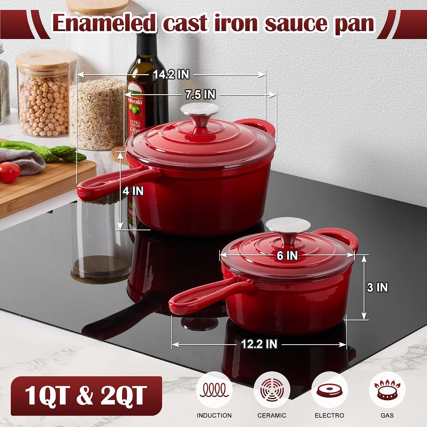 image:imageEfar 1Qt amp 2Qt amp 3Qt Sauce Pan Set with Selfbasting Lids GreenRed