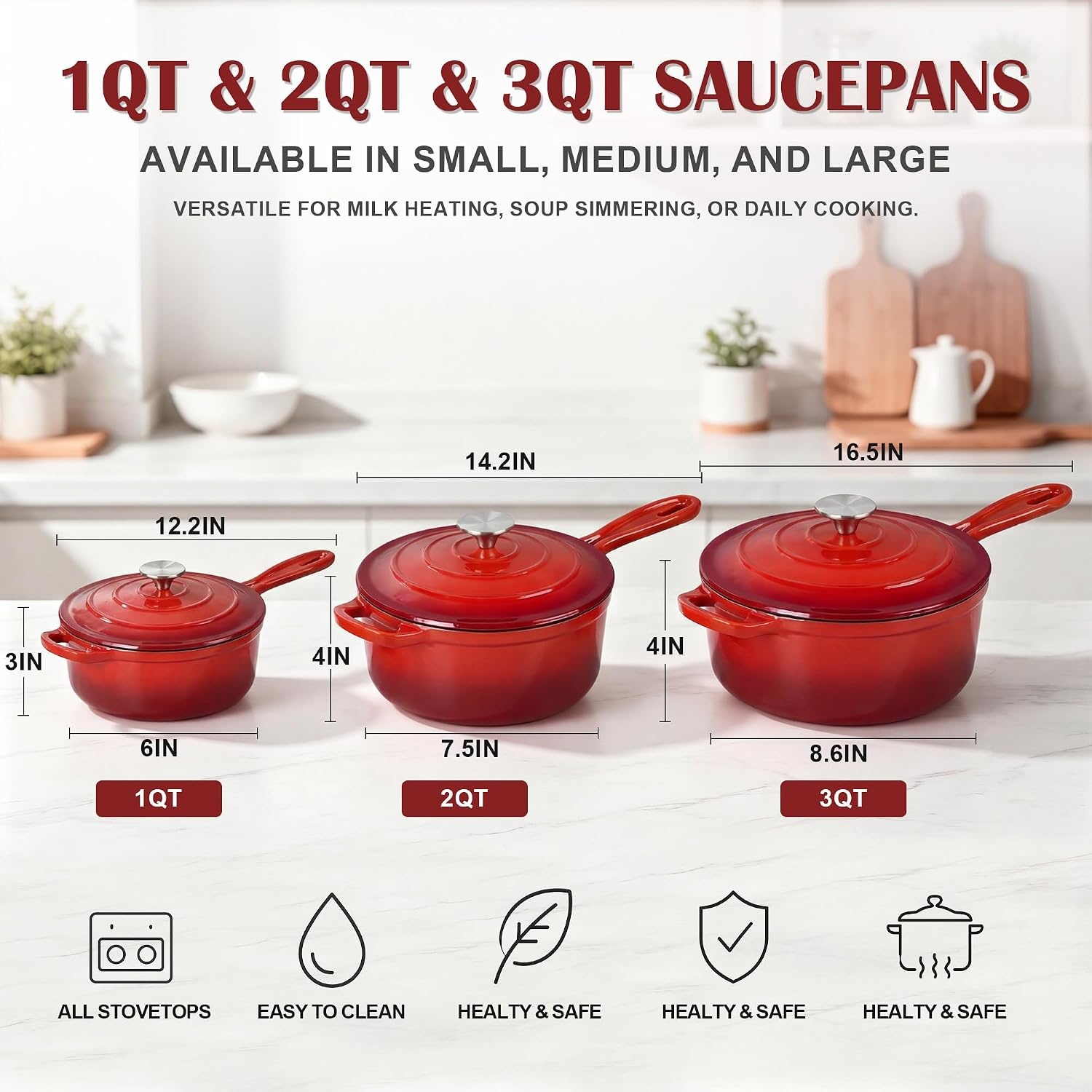 image:imageEfar 1Qt amp 2Qt amp 3Qt Sauce Pan Set with Selfbasting Lids GreenRed