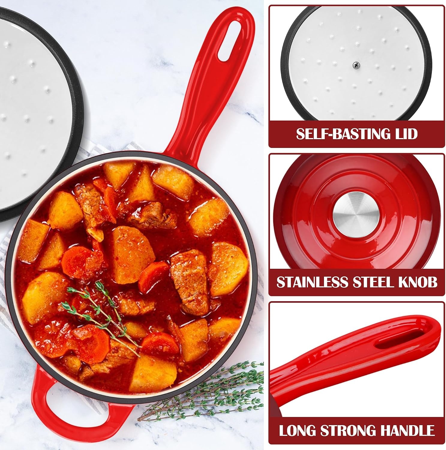 image:imageEfar 1Qt amp 2Qt amp 3Qt Sauce Pan Set with Selfbasting Lids GreenRed