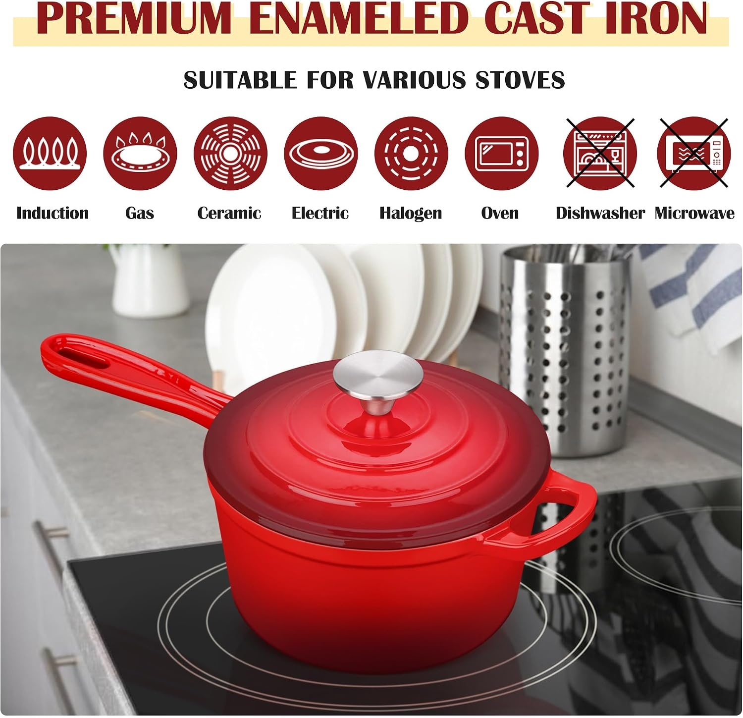 image:imageEfar 1Qt amp 2Qt amp 3Qt Sauce Pan Set with Selfbasting Lids GreenRed